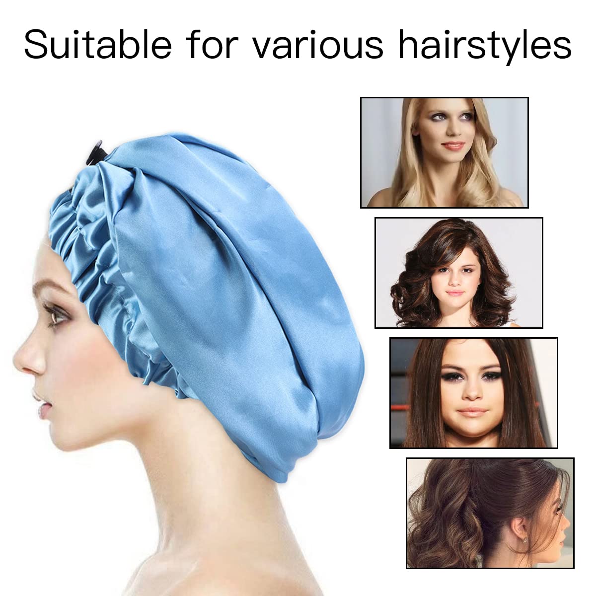 Cappello Da Notte In Raso Per Capelli Lunghi &ndash; Donna, Copricapo In Misto Seta, Nero, Taglia Unica