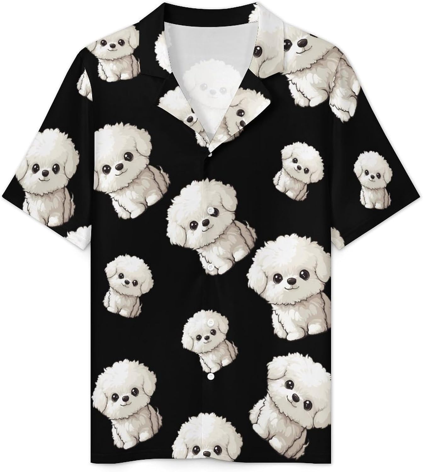 Bichon Frise Dog Men's Short Sleeve Pajama Set Satin Silk Like Lounge Sleepwear