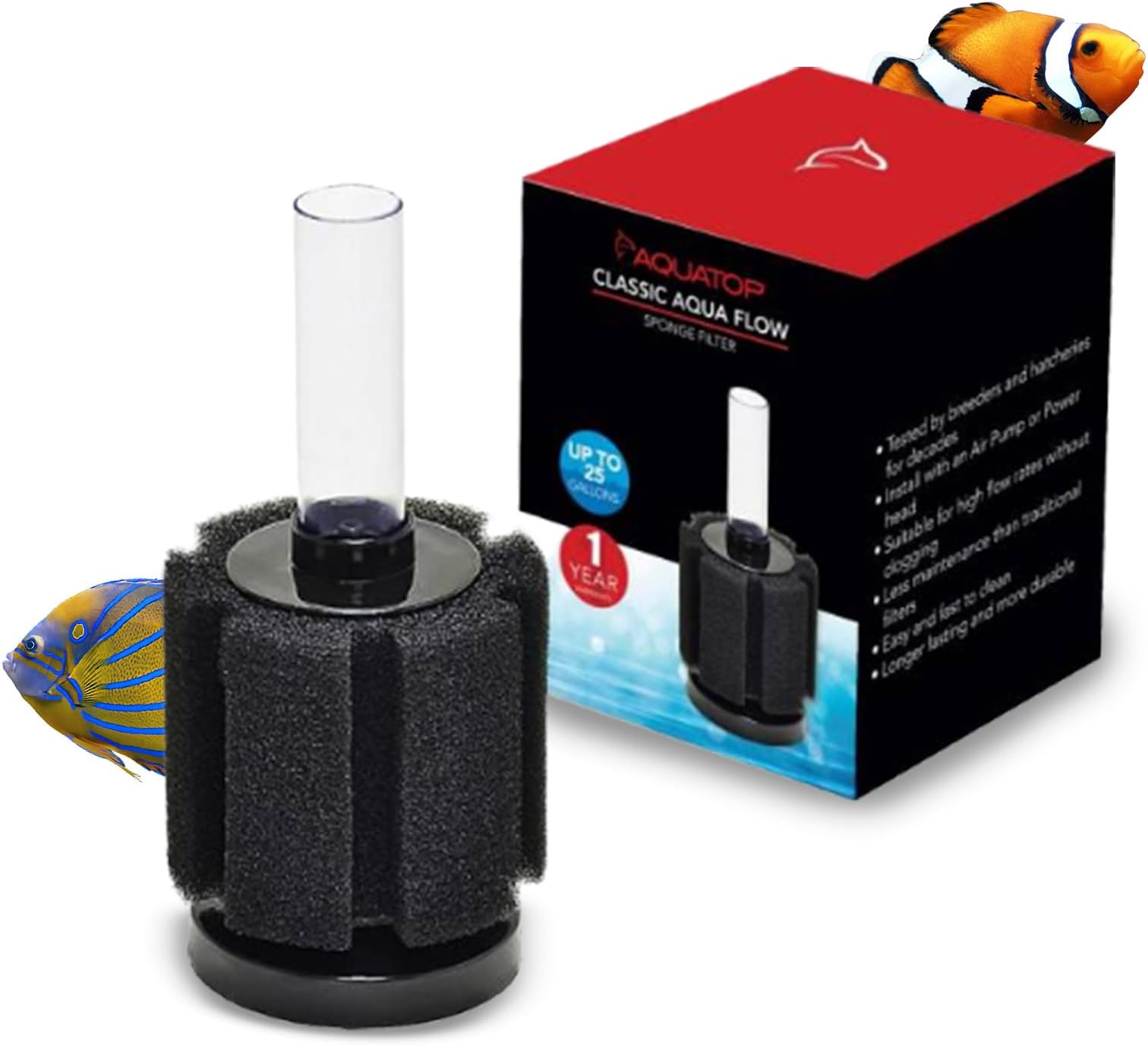 Internal Sponge Filter for Aquariums – Suitable for Tanks Up to 25 Gallons, Freshwater and Saltwater Use, Compatible with Air Pumps or Powerheads