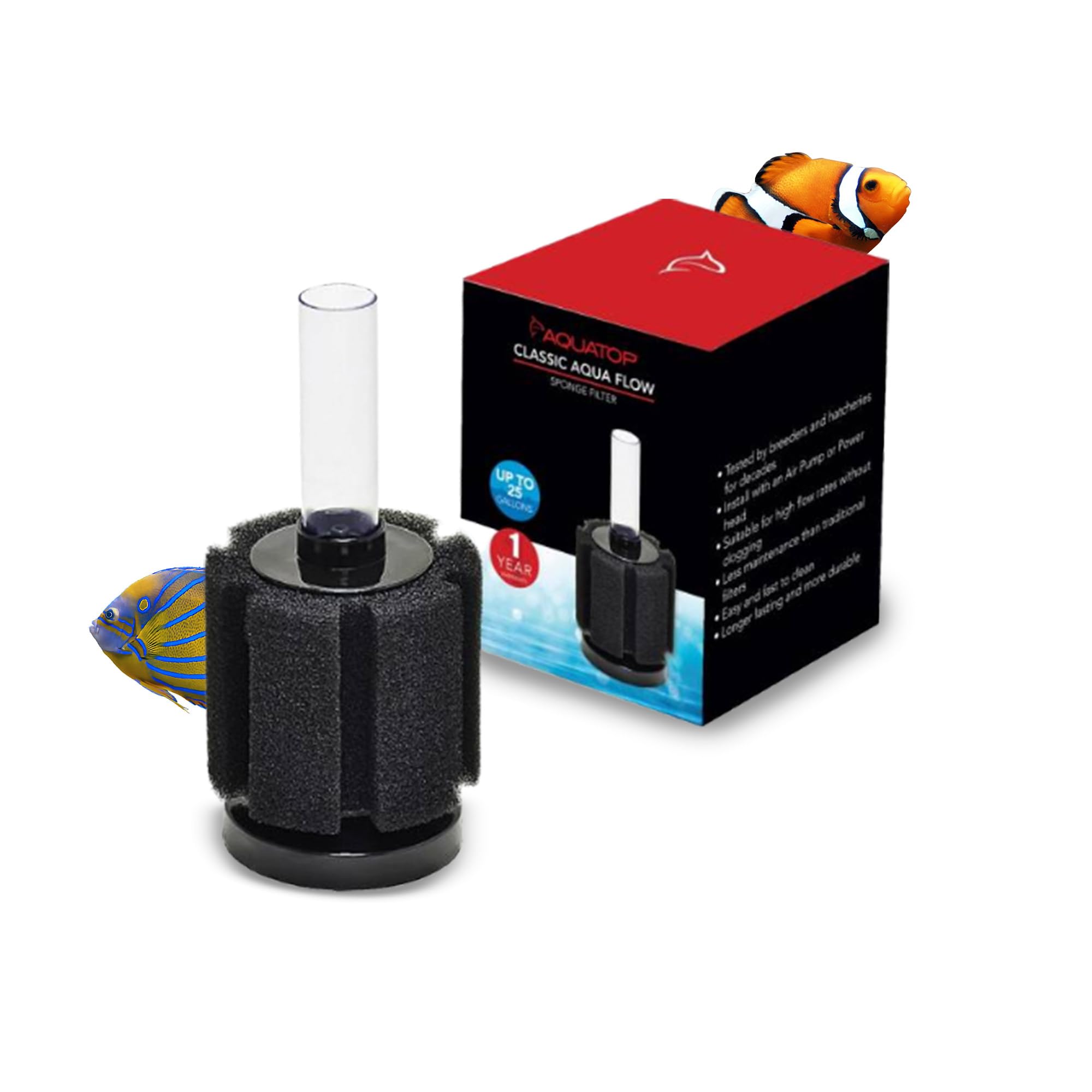 Internal Sponge Filter for Aquariums – Suitable for Tanks Up to 25 Gallons, Freshwater and Saltwater Use, Compatible with Air Pumps or Powerheads