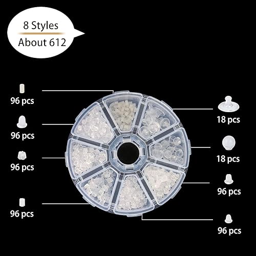 Miniatura 2 de 8 estilos de parte trasera de aretes, 612 piezas (306 pares) para aretes, almohadillas de seguridad para aretes, topes, tapón de goma transparente,