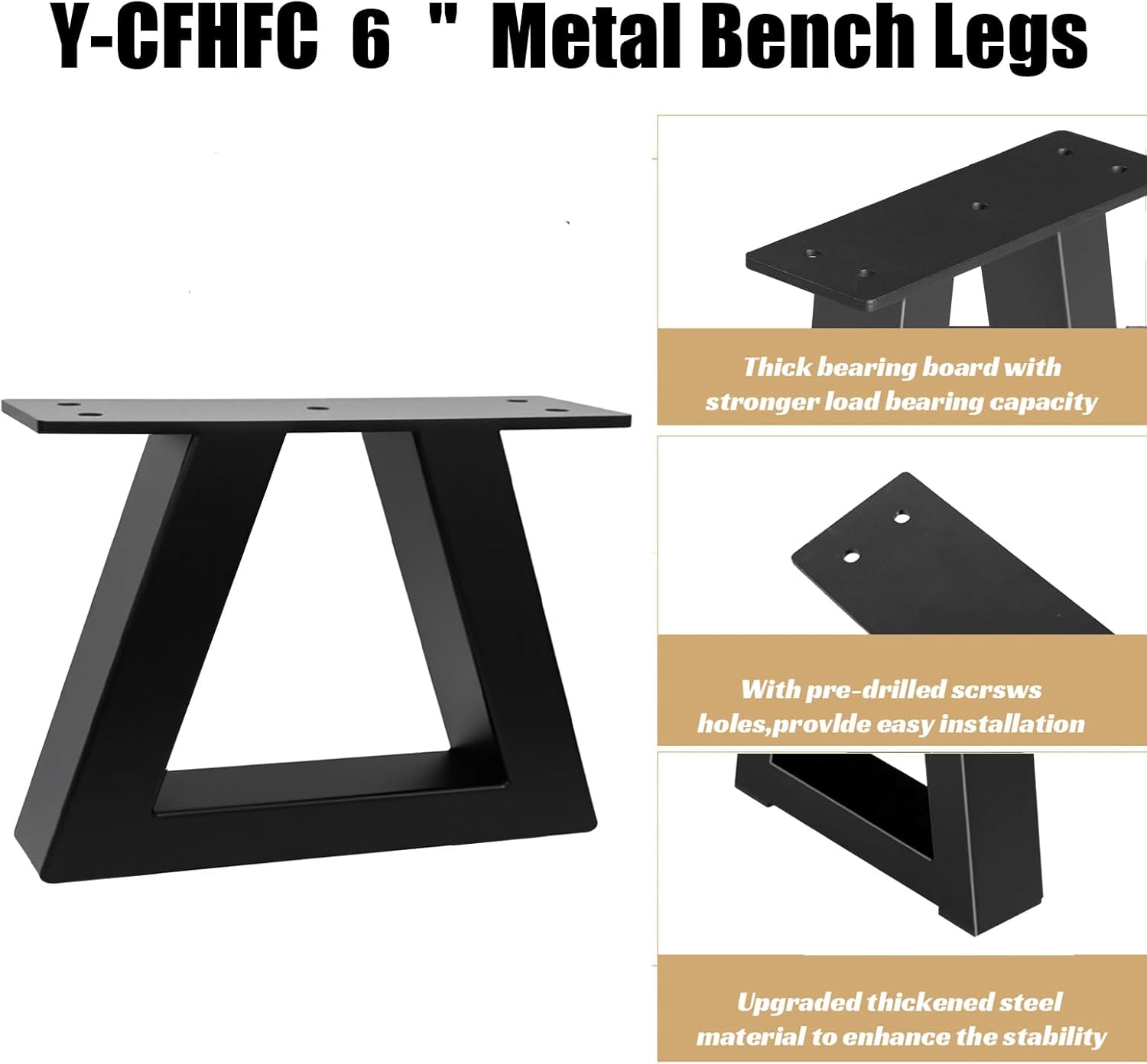6 Inch Trapezoid Metal Table Legs Heavy Duty Steel Furniture Legs for DIY Sofa, Couch, Bench,Stool,Coffee Table,End Side Cabinet Feets (Set of 2, Black)