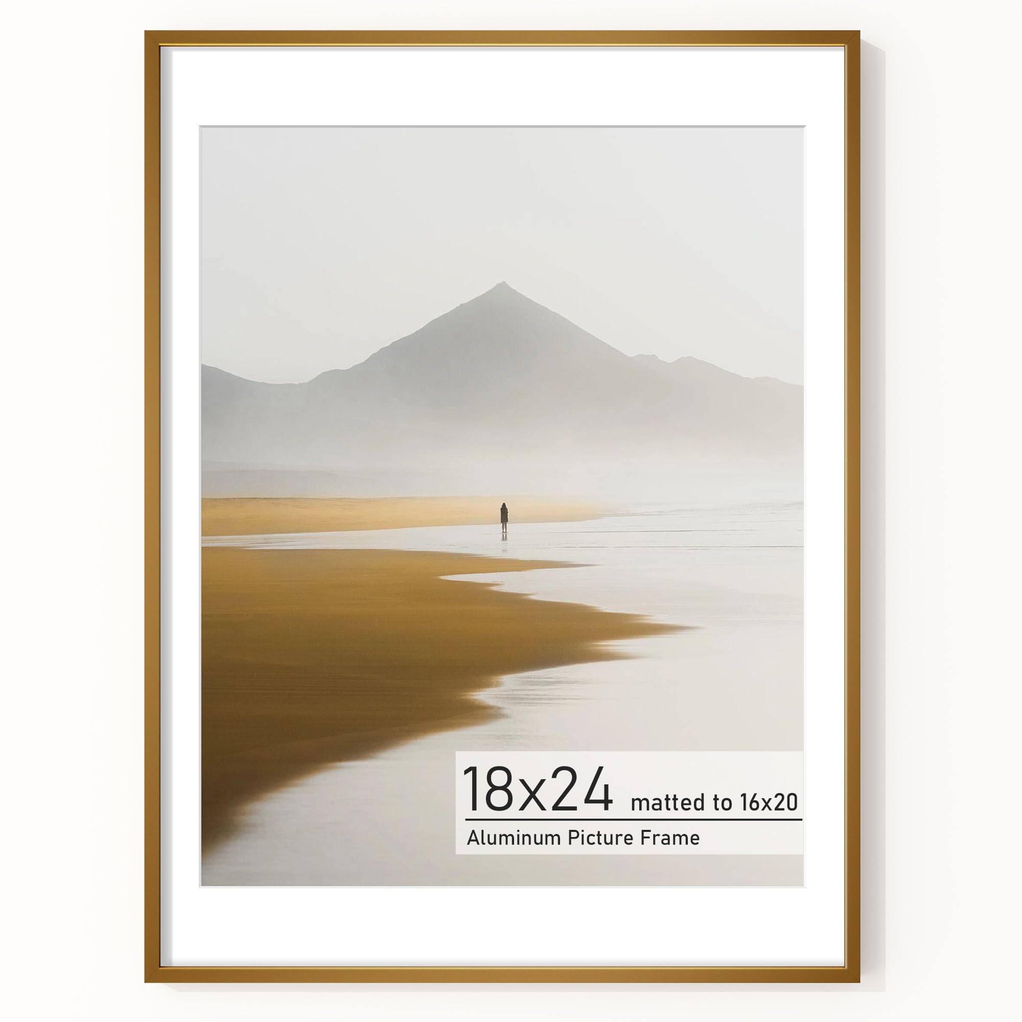 Acovy 18x24 Picture Frame, Aluminum Photo Frame Matted to 16x20, 18 x 24 Poster Frame with High Definition Tempered Glass, Metal Frame for Wall, Wall Hook Included — image 1