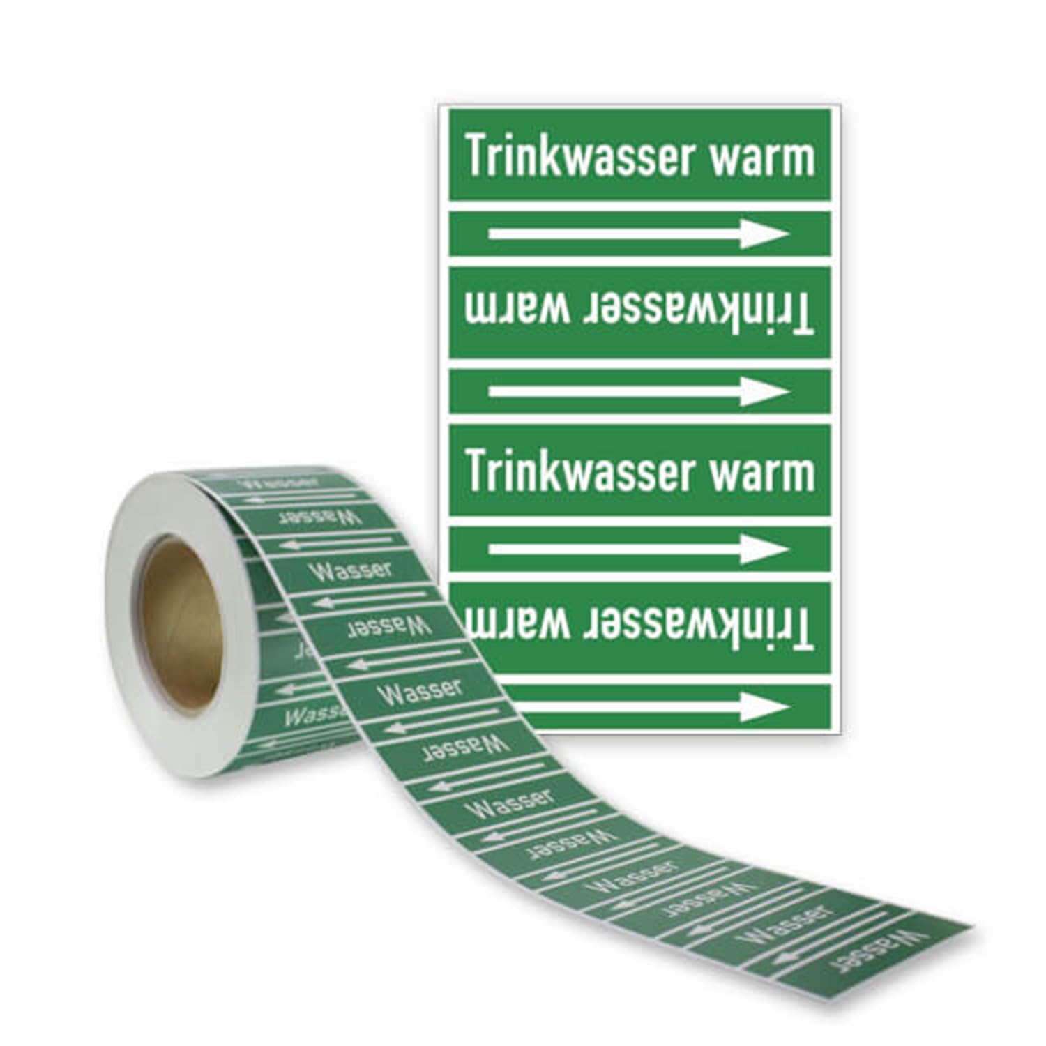 Rohrleitungsband „Trinkwasser warm“ | PET-Folie mit Schutzlaminat starkhaftend & selbstklebend | Rolle BxL: 8,0 cm x 33,0 m | Rohrkennzeichnung nach DIN 2403