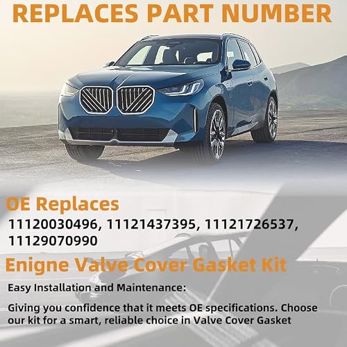Engine Valve Cover Gasket Set M54 E46 E39 E83 E53 Compatible with BMW 2001-2006 320i 325Ci 325i 325xi 330i 525i 530i X3 X5 Z3 Z4 2.2L 2.5L 3.0L Replaces 11120030496 11121437395 - Thumbnail 3