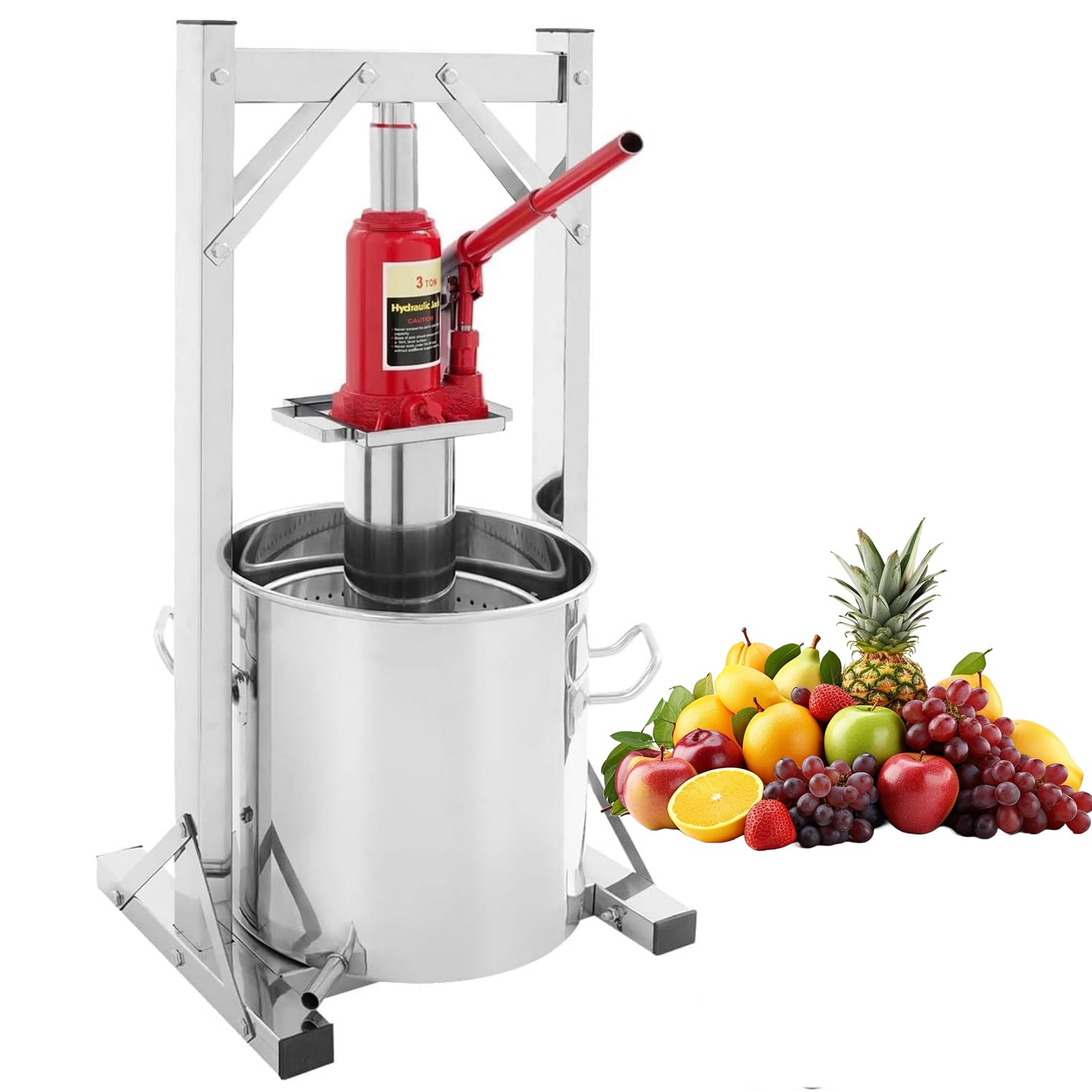 Pressa Idraulica per Frutta e Vino, Pressa Manuale per Frutta da 12L/22L/36L con Martinetto Idraulico da 3000kg - Cestello in Acciaio Inox 304 per la Produzione di Succo, Vino e Sidro 22L
