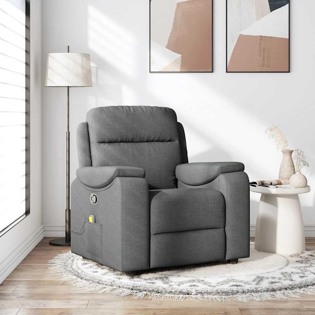 IKAYAA Sillón de Masaje Reclinable Tela, Sillón De Relax, Sillon Masaje Relax, Sillon Relax con Bolsillos Laterales Sofá Individual Sofá Relax Butaca Orejera para Salón Oficina Dormitorio Gris Oscuro