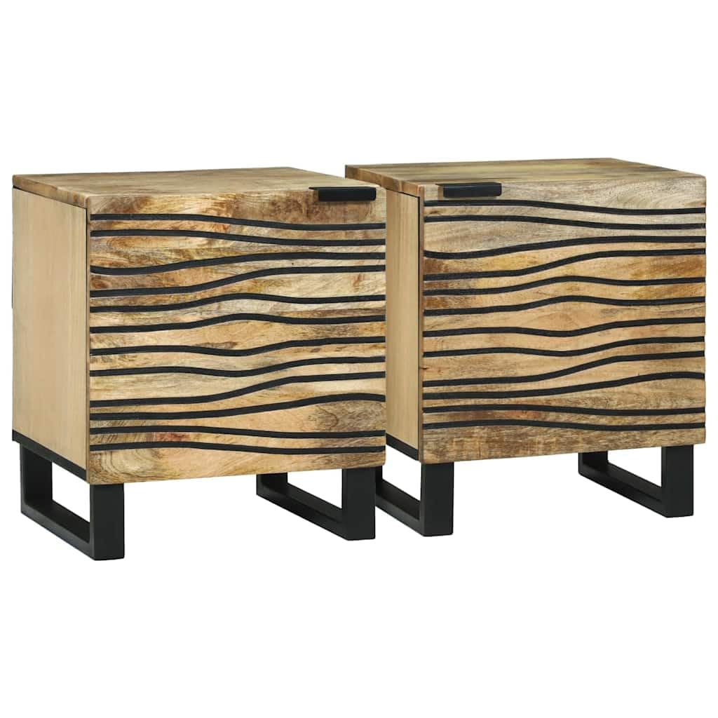 Table de chevet moderne pour chambre cocooning, lot de 2 meubles en manguier au style naturel