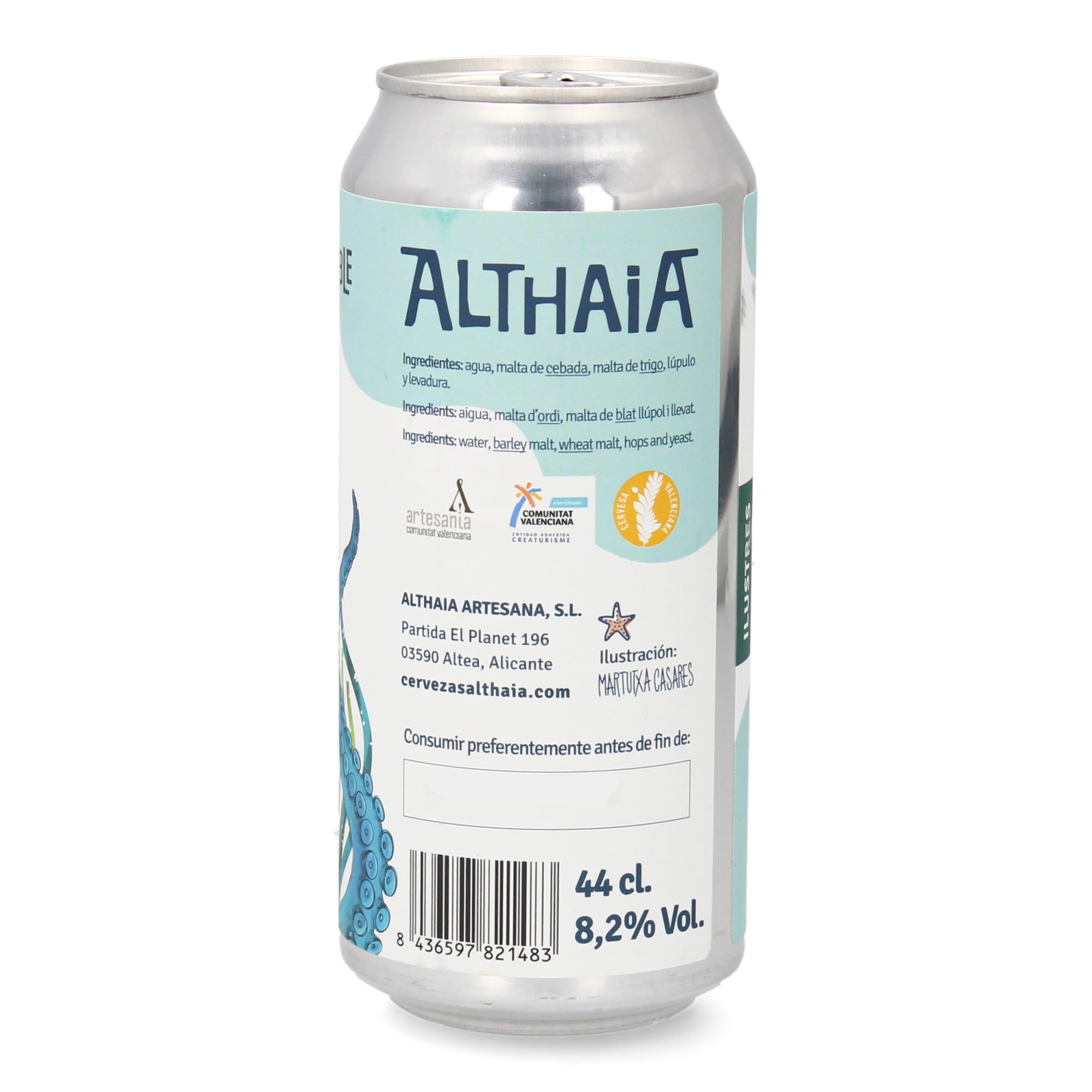 Althaia Posidonia Double IPA - Cerveza Artesana 44cl - Doble IPA con Coco, Piña y Mango - 8,2% Vol (Pack 12 Latas, 12, unidad)