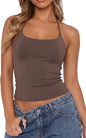 QINSEN Self Tie Halter Neck Basic Shirts for Women
