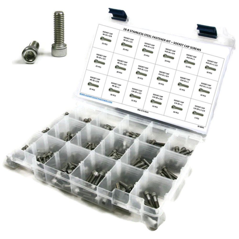18-8 Stainless Steel Socket Head Cap Screw Assortment Kit Sizes #6-32 Through 1/4