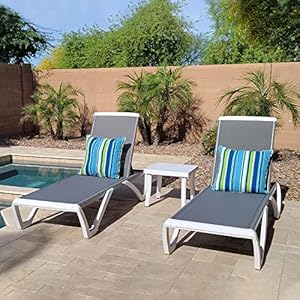 domi outdoor living Outdoor Chaise Lounge - Adjustable Aluminum Patio Lounge,Plastic Pool Lounge Chair (2 Grey Lounges W/Table) domi outdoor living Outdoor Chaise Lounge Adjustable Aluminum Patio LoungePlastic Pool Lounge Chair 2 Grey Lounges WTable