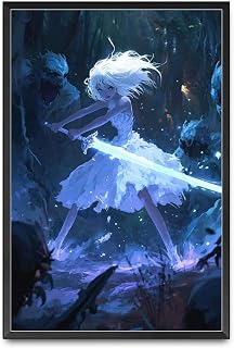 EDBAJUF Canvas Wall Picture Prints Fantasy Warrior Girl Anime Swordsman Dark Fantasy Battle Scene Ethereal Female Warrior Suitable for Living Room Bedroom Office Decoration 12x18inch