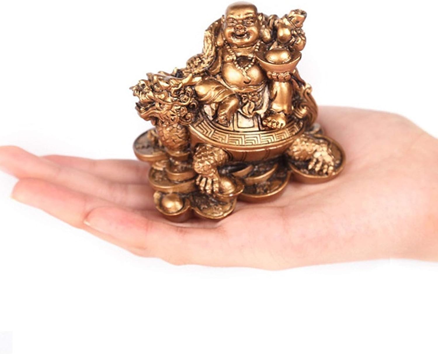 statuetka Buddy, Krzesło Feng Shui Śmiejący się Budda i Smok, Mosiężny Bóg Bogactwa. Wystrój(Bronze,Small)