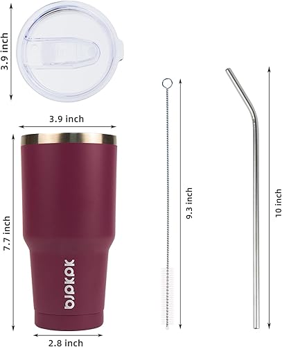 Miniatura 3 de BJPKPK - Vaso térmico de acero inoxidable de 30 onzas con tapa y pajilla, reutilizable, para viajes, café, hielo, con aislamiento al vacío de doble