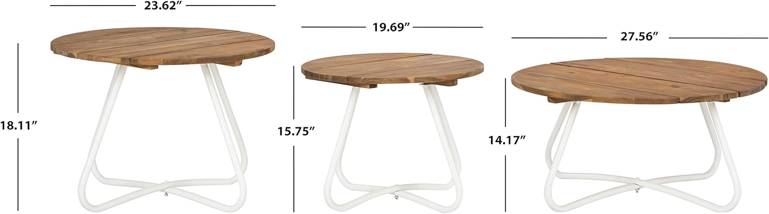 SAFAVIEH Outdoor Collection Henderson Teak and White 3Pc Wood Top Coffee Table