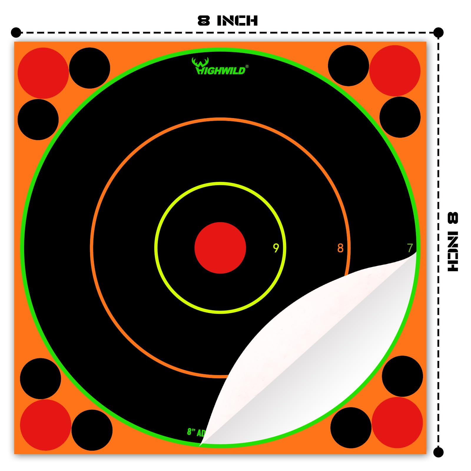 Highwild Stick Splatter Adhesive Bullseye Shooting Targets - Splash Effect of Multiple Colors - 8x8 Inch (50 Pack)