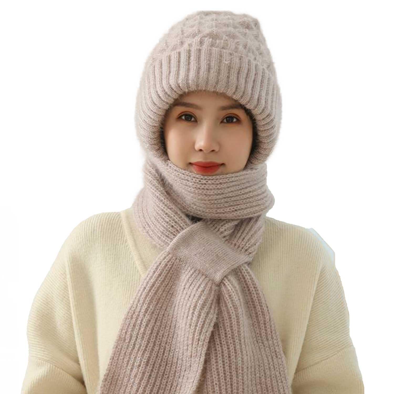 Integrated Ear Protection Windproof Cap Scarf - Winter Warm Knitted Hat, Thickening Beanie