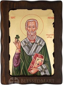 BlessedMart Saint Patrick Icon Enlightener of Ireland Orthodox Byzantine Icon, Handmade on Natural Solid Wood