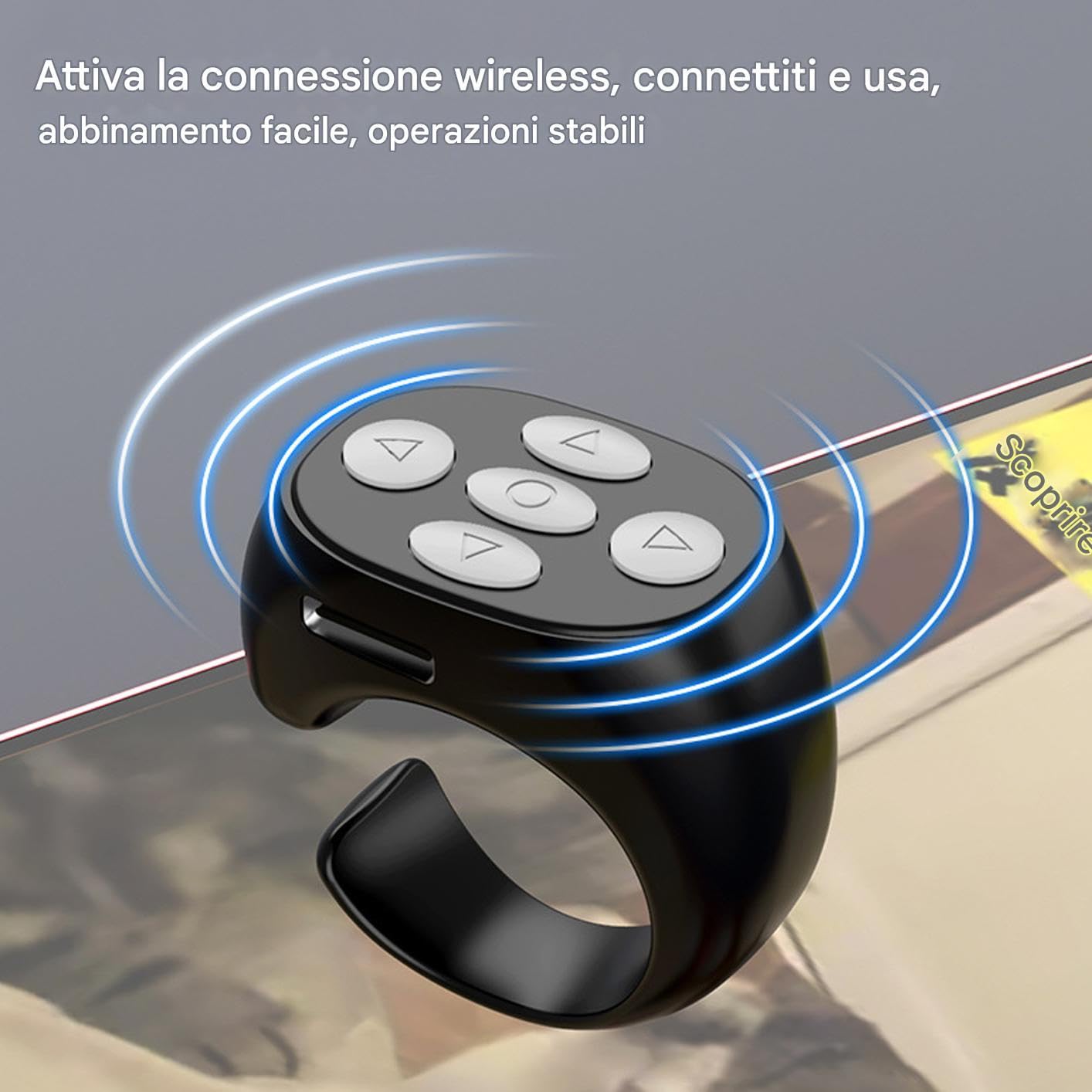 Scrolling Ring Remote Clicker, Camera Shutter Control Device, Wireless Page Turner, for Short Video Watching, Picture Taking, Tablet, Phone, Laptop, Travel, Bedtime, Classroom