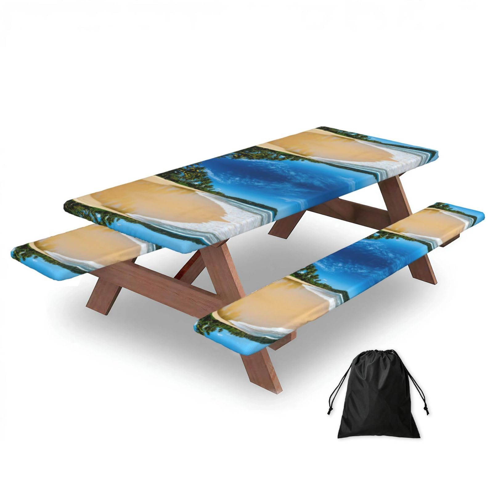 Zyjhyy Black Clear Sky Wave Beach Print 3 Pack Wipeable Picnic Bench Cover And Table Cover Lightweight Table Cloth For Camping Outdoor