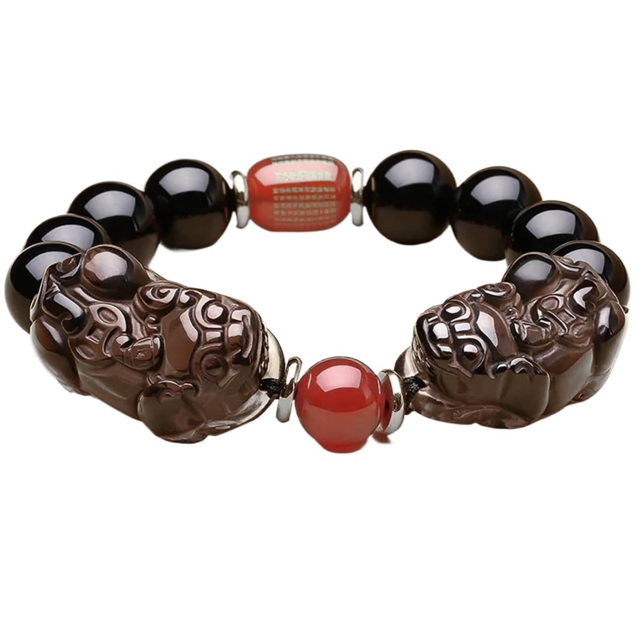 YDYDTTKD Schwarzes Obsidian-Armband, Pi Yao-Reichtumsarmband, Tigerauge-Stein, Reiki-Kristall, spirituelles Chakra-Amulett, verstellbares Armband zur Abwehr des Bösen, Stil B, 16 mm
