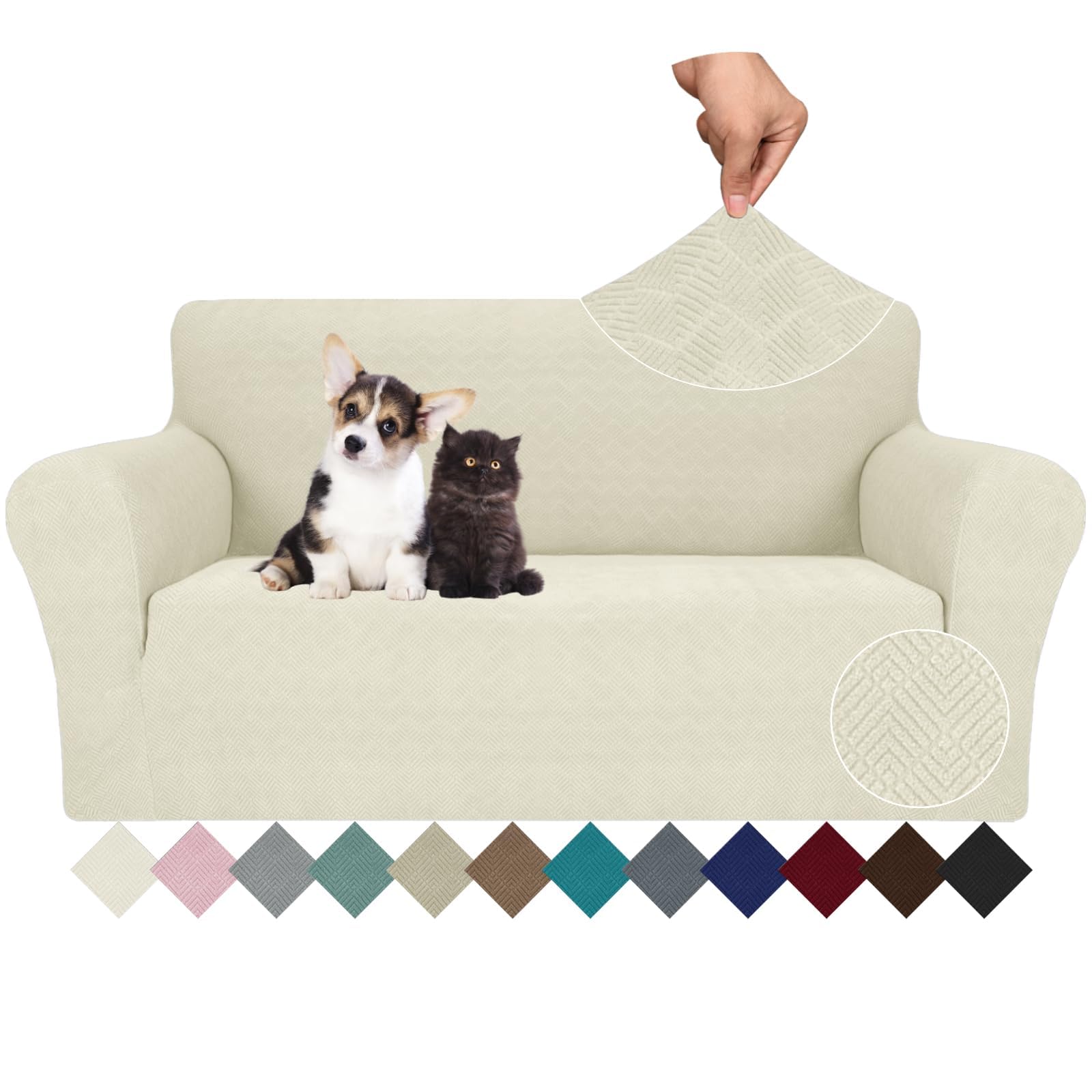 Ystyle Funda Sofa 2 Plazas Ajustable, Fundas para Sofa Elasticas, Funda De Sofa Anti Gatos Perros, Sofa Cover con Reposabrazos, Jacquard Fundas Cubre Sofa Ntideslizante Lavable, Beige Global Recycled Standard Global Recycled Standard Global Recycled Standard