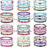 Remerry 48 Pieces Handmade Friendship Bracelets Adjustable Woven Braided Bracelet Colorful Beaded Bracelets Elastic Beaded Anklet for Women Men Jewelry Party Accessories, Assorted Style