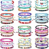 48 Pieces Handmade Friendship Bracelets Adjustable Woven Braided Bracelet Colorful Beaded Bracelets Elastic Beaded Anklet for Kids Girls Women Men Jewelry Party Accessories, Assorted Style