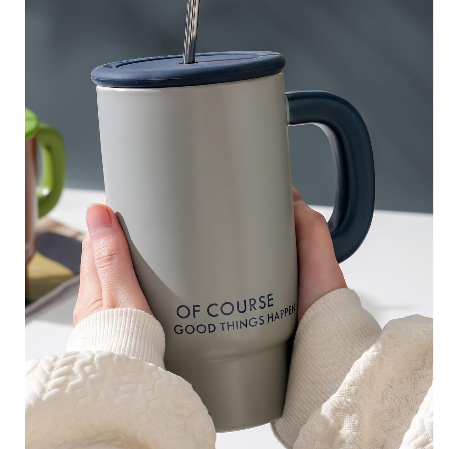Große Keramik-Kaffeetassen, 765 ml, Design mit großem Griff, extra große Tee- und Kaffeetasse für Büro und Zuhause, mikrowellen- und spülmaschinenfest, Grün