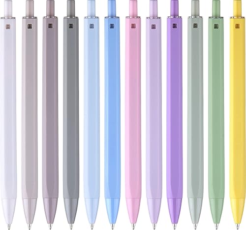 LINFANC Paquete de 12 bonitos bolígrafos pastel, tinta negra, punta media de 0.039 pulgadas, retráctiles, para tomar notas, suministros de oficina