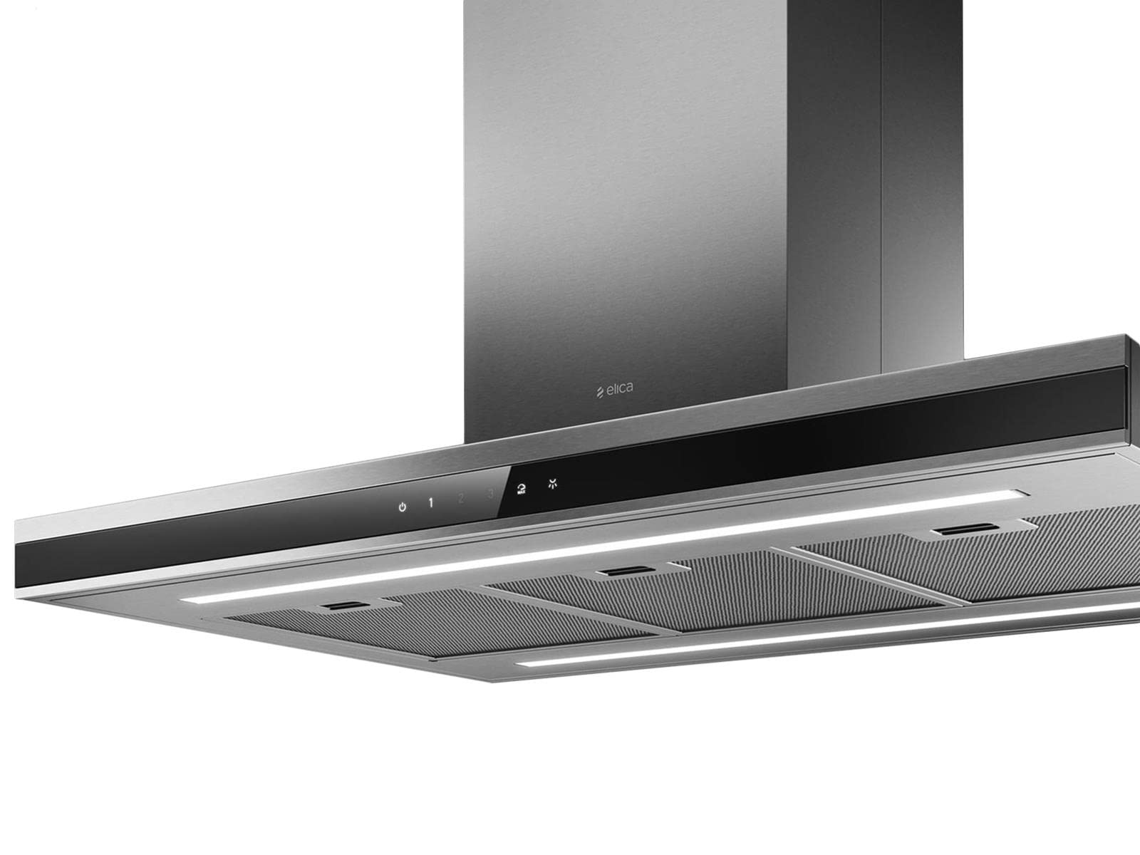 Cappa da cucina cucina da 90 cm ad Isola, Aspirante, Inox + Vetro nero - Elica ADÉLE IS BLIX/A/90 X 60