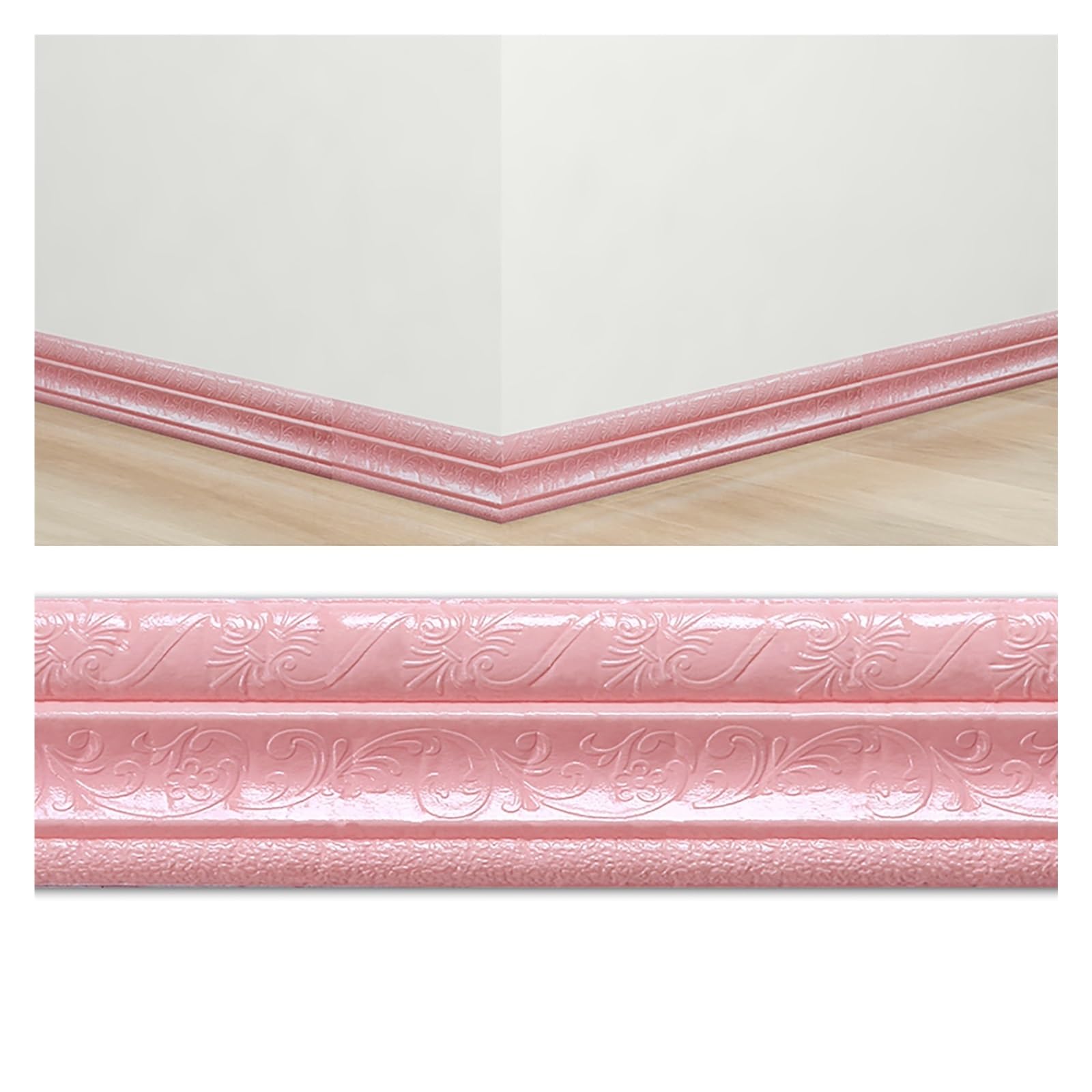 Battiscopa 10 pezzi 7,5 piedi di lunghezza per modanatura per battiscopa per la casa, impermeabile autoadesiva per modanatura per base a parete in PVC per cornice fotografica girovita(Pink)