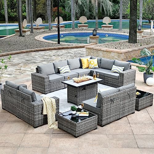 HOOOWOOO Outdoor Patio Sectional Furniture Sofa Set with Propane ...