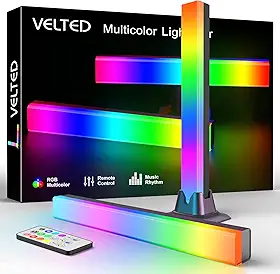 velted Barra de luz RGB, barras de luzes LED IC RGB de sincronização de música, iluminação ambiente alimentada por USB, luz de fundo de TV para jogos que muda de cor com controle remoto, 8 modos dinâmicos para mesa de monitor de sala de computador