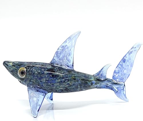 Miniatura 8 de Figuras pequeñas en miniatura de tiburón, animales pintados a mano, arte de vidrio soplado, regalo coleccionable para decorar (multicolor)