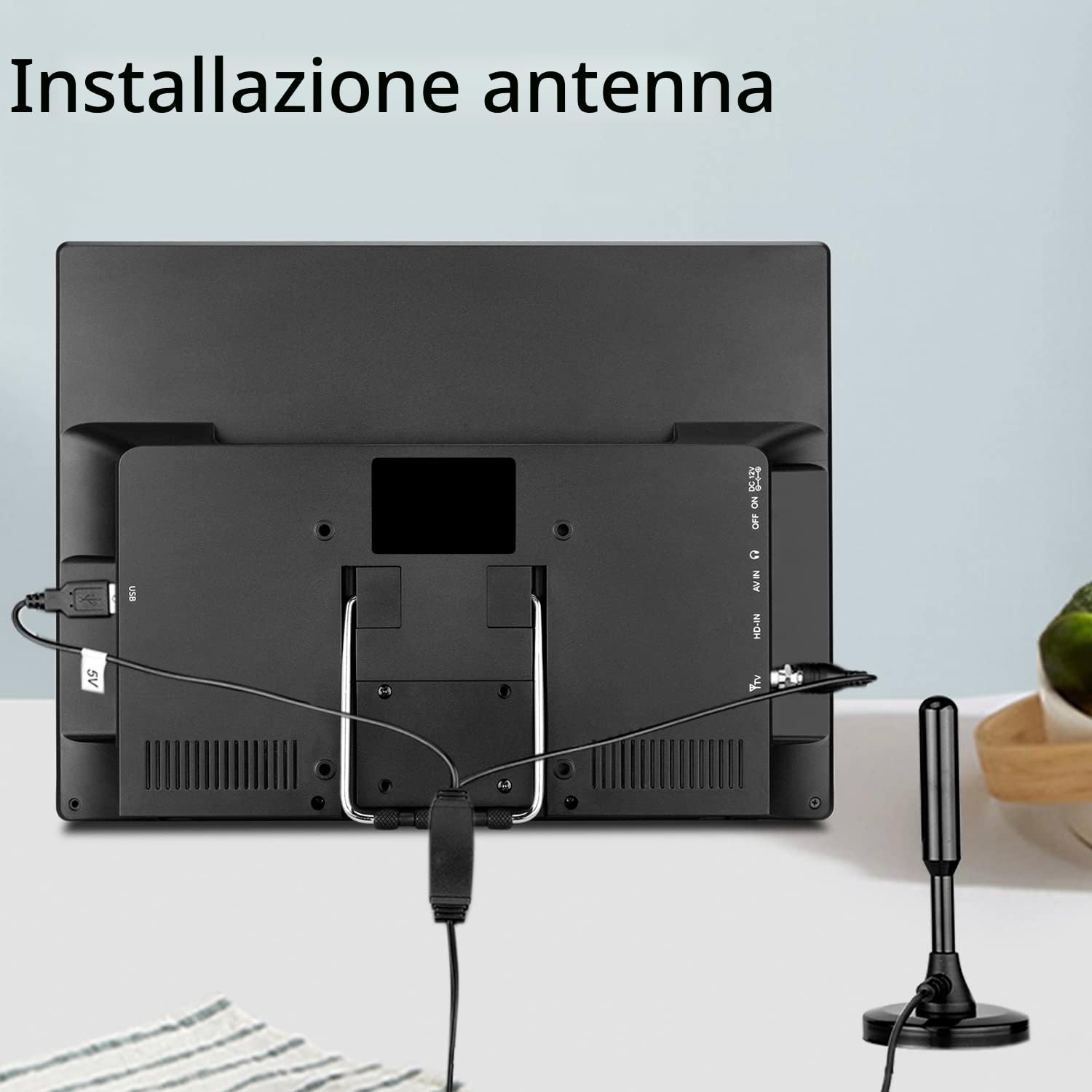 KCR TV portatile 14,0 pollici digitale DVB-T2, Freeview, batteria ricaricabile, porta USB, presa per cuffie, telecomando, ingresso AV, ingresso HDMI, HEVC Main 10