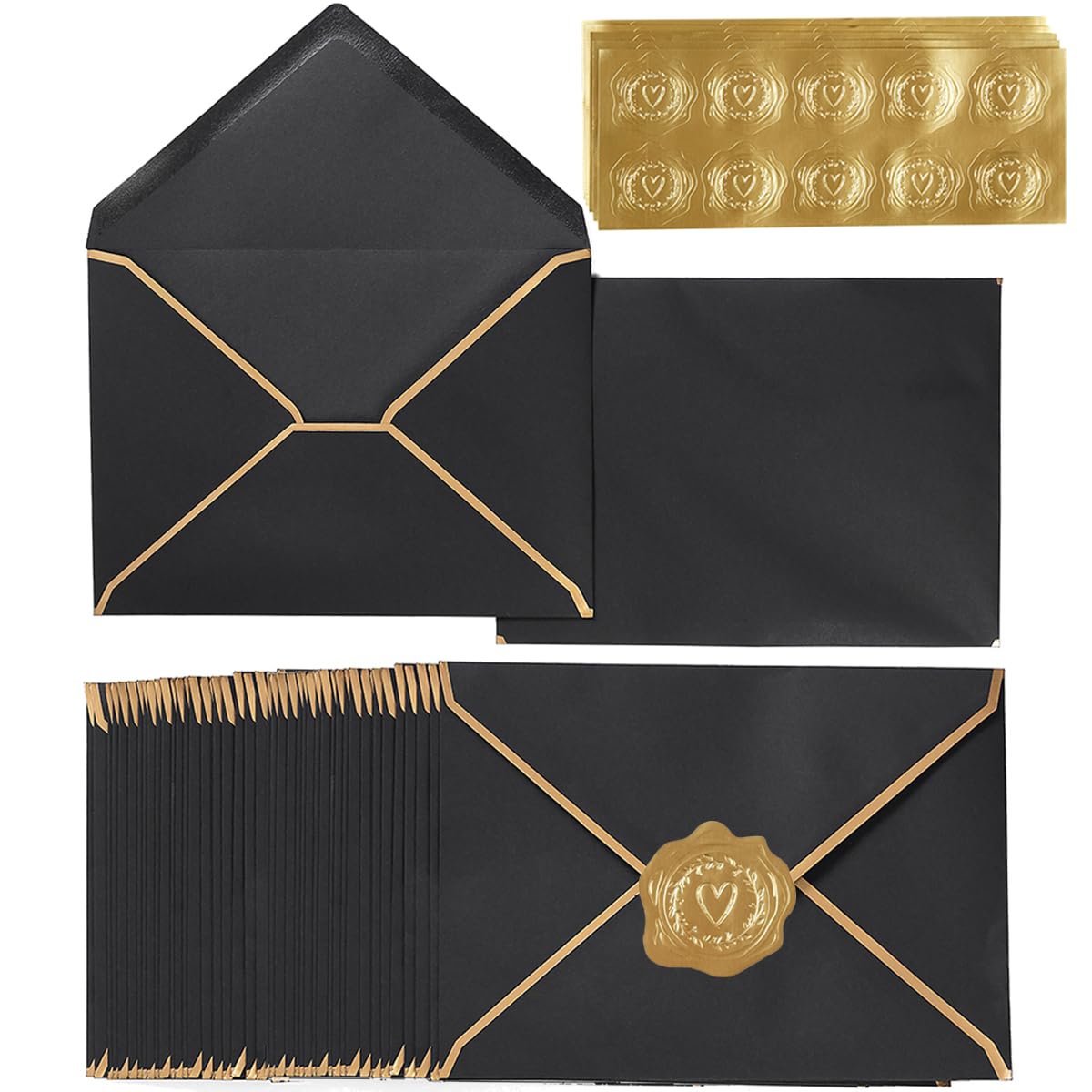 100 Pack A7 Envelopes 5 x 7 Card Envelopes V Flap with Gold Border for Office, Wedding Gift Cards, Invitations, Graduation, Baby Shower, Parties (5.32