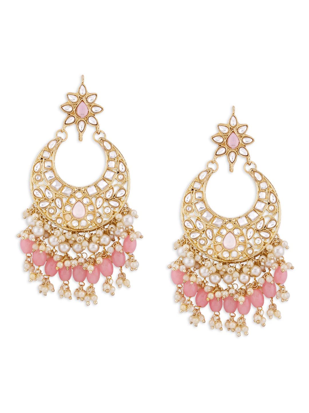 Zaveri Pearls Pink Cluster Beads Drop Kundan Crescent Dangle Earring For Women-ZPFK13794 (B0B1JFKX49) Amazon Price History, Amazon Price Tracker