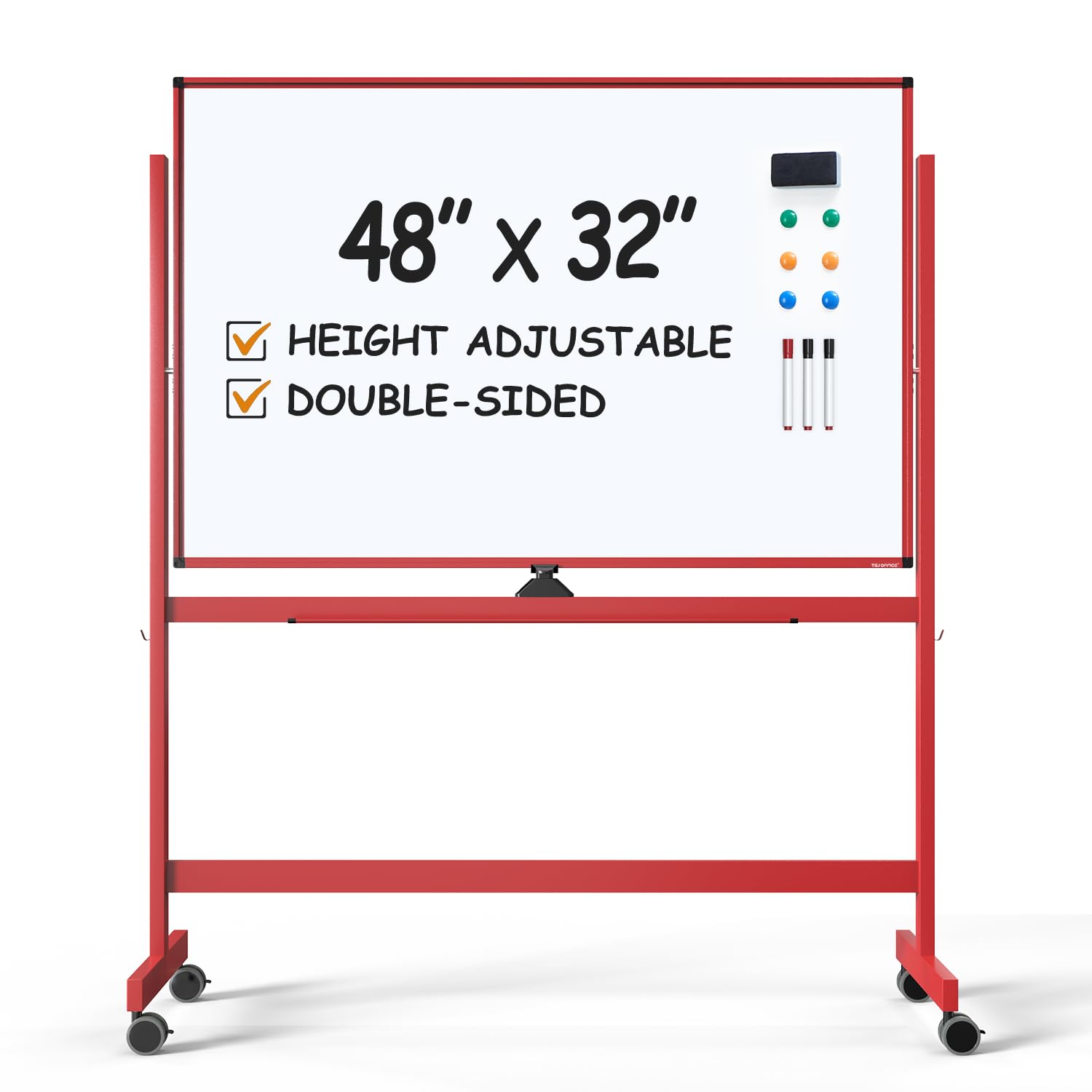TSJ OFFICE Large Rolling Whiteboard - Dry Erase Magnetic 48 x 32 Inches White Board Height Adjust Double Sides Mobile Portable Easel on Wheels, Dry Erase Board with Stand for Office, Home &amp; Classroom