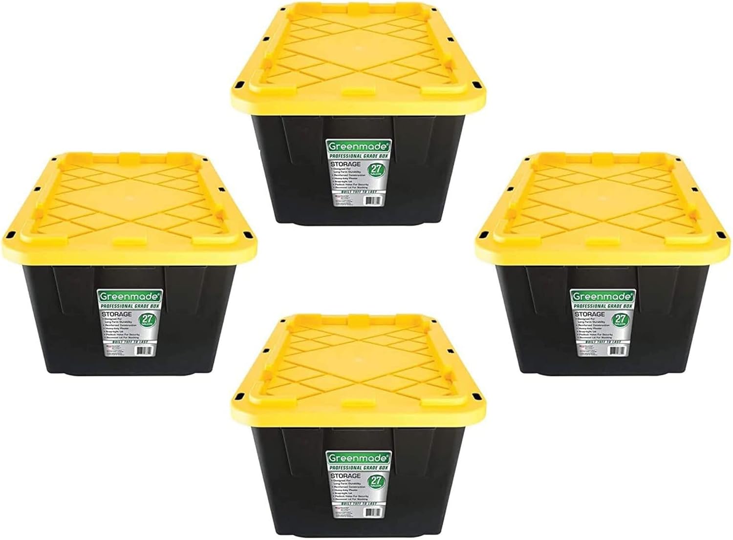 GREENMADE 27 Gallon Black & Yellow Storage Container (4Pack)