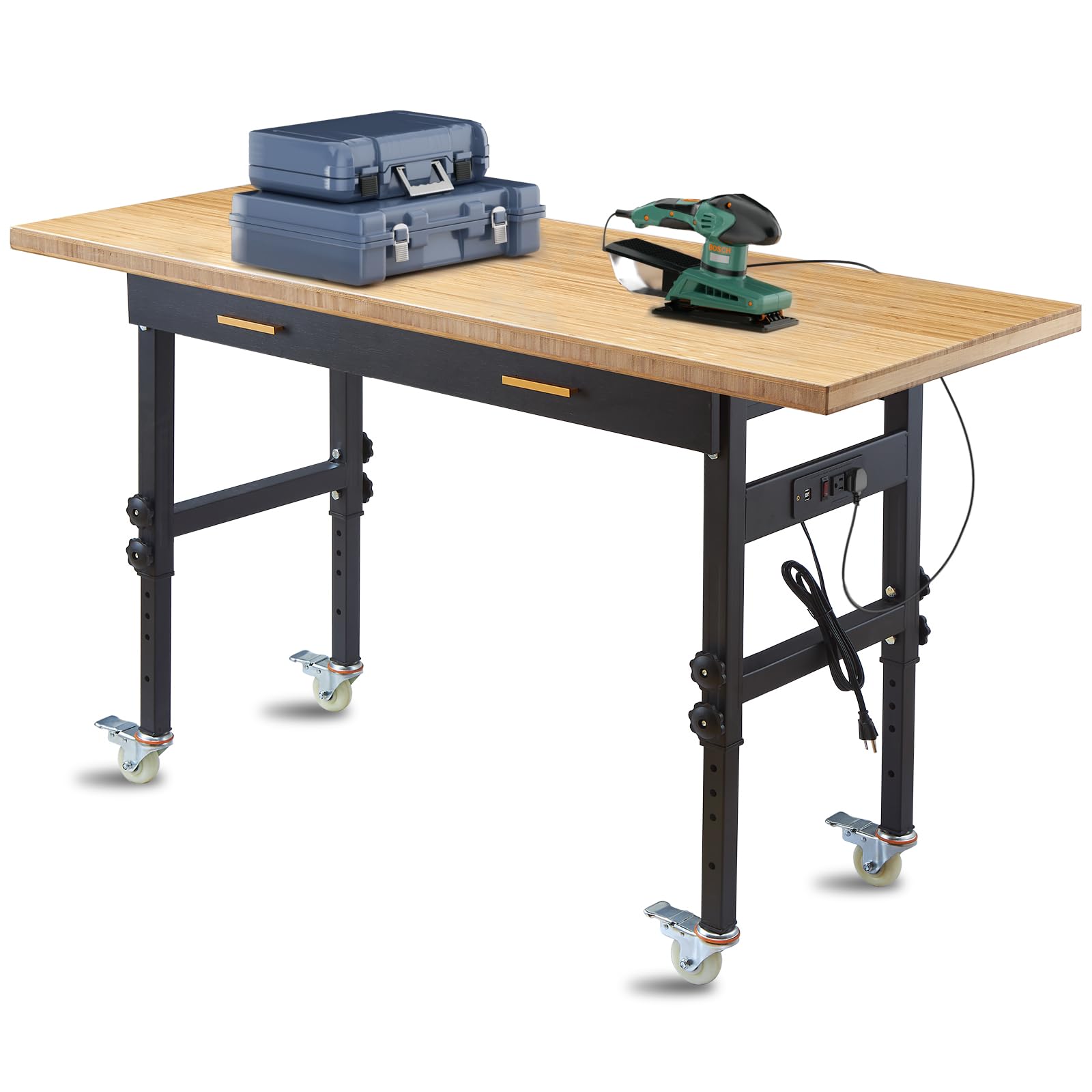( similar) Work Bench with Drawers, Adjustable Height Mobile Tool Bench 2700 LBS Load Capacity Workbenches with Power Outlets and Wheels for Garage, Workshop, Office, Home