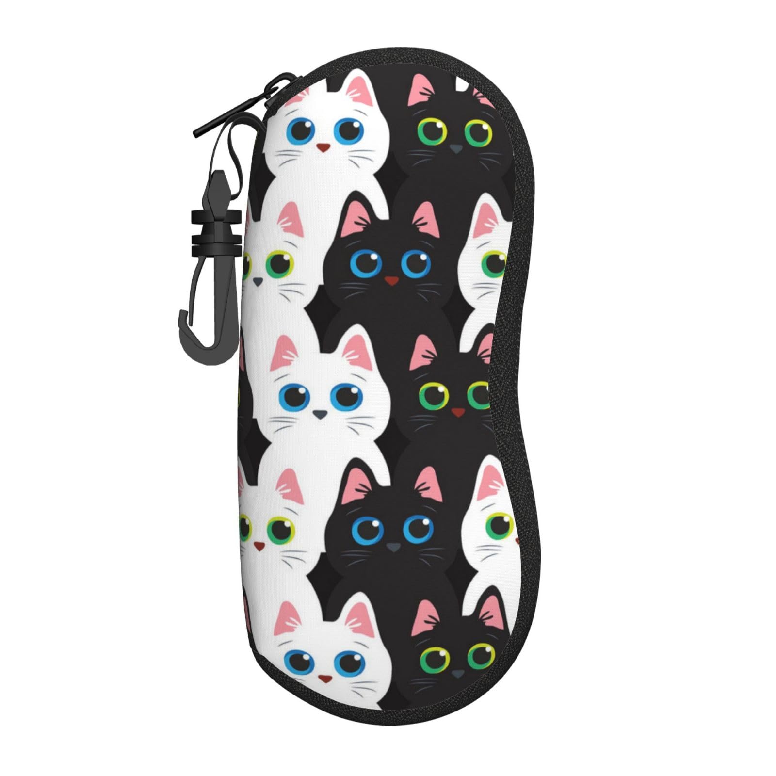Hceaatb Glasses Case Cat Black White Cat Cat Paw Cartoon Soft Case Ultra Light Zipper Eyeglass Case With Belt Clip, Sunglasses Travel Pouch For Men Women