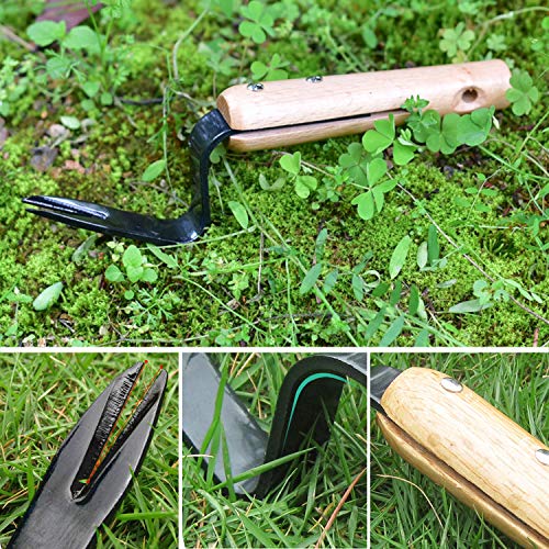 Zelarman Hand Weeder Tool For Gardening-Manual Root Lifter Weed Puller Garden Weeding Tools With Wood Handle For Garden Lawn Farmland Transplant #TOP4