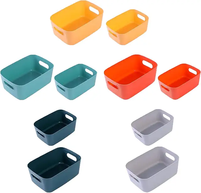 Set di 12 Cestini in Plastica Impilabili con Manici per Cucina, Armadio, Ufficio