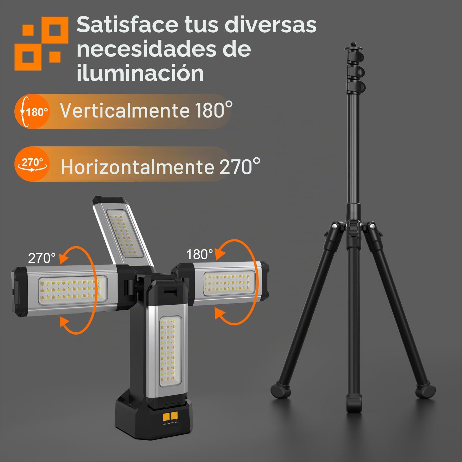 Foco Led Recargable de Aluminio de 13200 mAh con Trípode Plegable y Bolsa de Transporte, Luz Portatil de 8000 Lúmenes, para Emergencias, Campamentos, Vehículos Recreativos, Senderismo (Estándar)