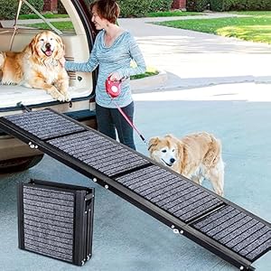 Extra Long 67" Foldable Dog Ramps Large Dogs, Dog Car Ramp with Non-Slip Rug Surface, Pet Ramp Stairs Portable, Lightweight Dog Steps for Medium & Large Dogs Up to 220LBS Get Into a Car, SUV & Truck Extra Long 67 Foldable Dog Ramps Large Dogs Dog Car Ramp with Non Slip Rug Surface Pet Ramp Stairs Portable Lightweight Dog Steps for Medium Large Dogs Up to 220LBS Get Into a Car SUV Truck