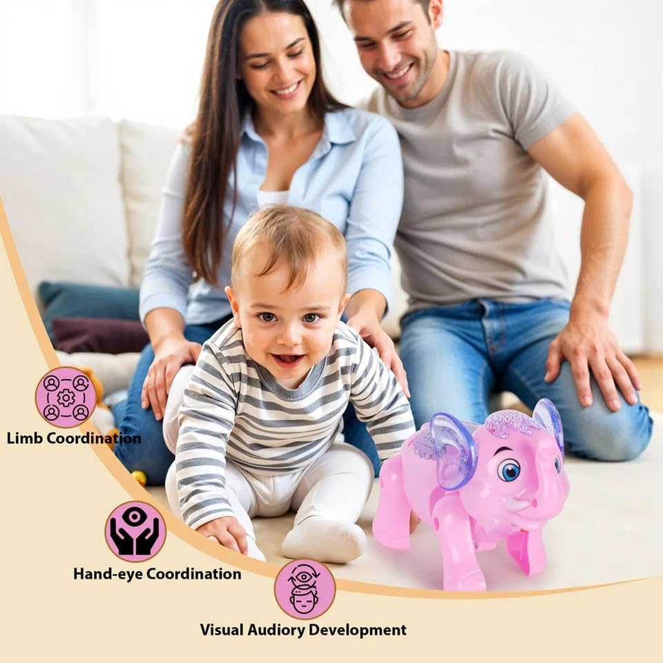 Image of Light-Up Walking Elephant Toy for Kids | Musical LED Flashing Animal Toy with Colorful Lights | Electric Moving Cartoon Elephant Toy for Toddlers, Boys & Girls | Fun Gift for Children