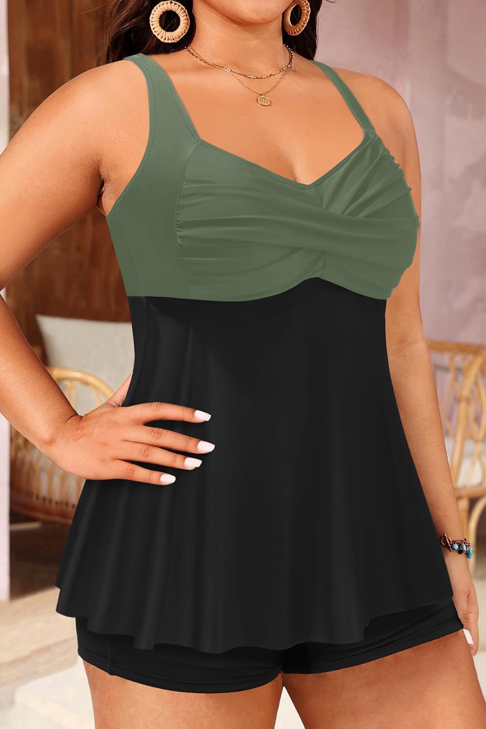 Aqua Eve Plus Tankini Tops for Women Only Swimwear Top Bathing Suits Flowy Swimsuit Top - Image 4