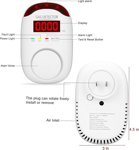 Miniatura 2 de Detector de fugas de gas para el hogar - Detector de gas enchufable para gas natural doméstico, detector de gas combustible para GNL, GLP, propano y